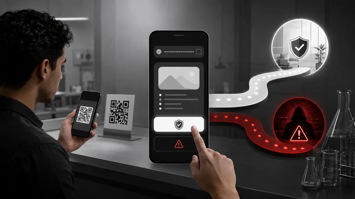 رسم توضيحي للموقف: رمز QR: صورة صغيرة قد تخفي وجهة مختلفة